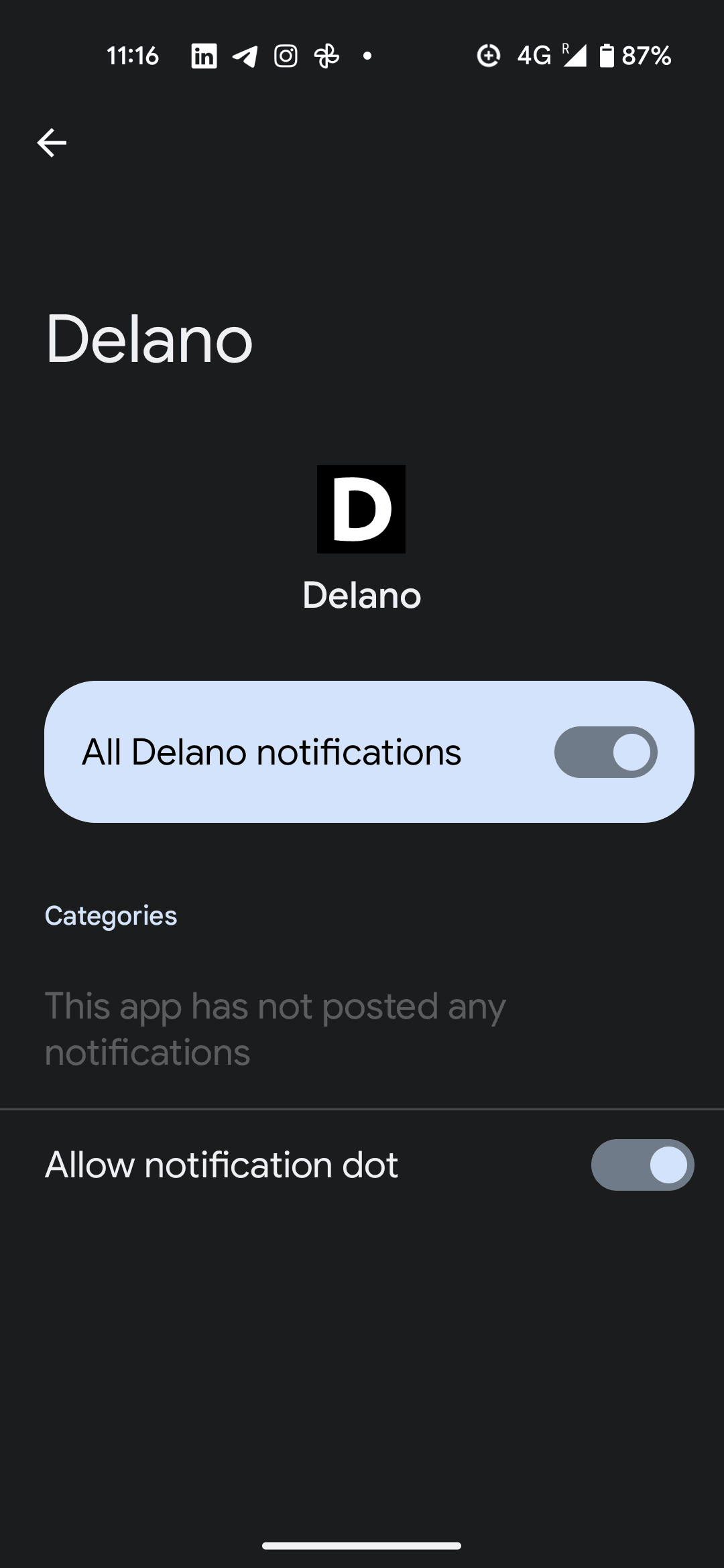 Switch the tab marked “All Delano notifications” on. Check that the “Allow notification dot” is on, so you’ll see when new articles have been published. Image: Maison Moderne