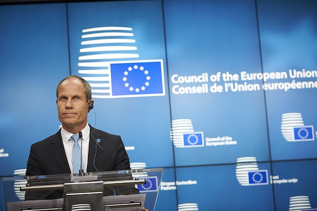 Toomas Tõniste, Estonia’s finance minister, who chaired a European Council meeting which named 17 territories to the EU tax haven blacklist, is seen during a press conference in Brussels, 5 December 2017 European Council