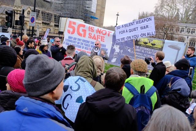 Many movements have emerged around the world opposing the deployment of 5G on public health grounds, such as in London, pictured Shutterstock