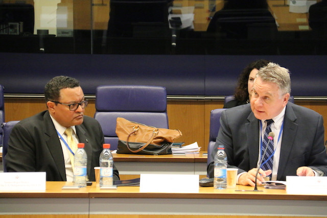 Kenneth B. Morris, Jr. (l.), shown here with US Congressman Chris Smith (Rep.) during the an OSCE side event in Luxembourg on human trafficking on 6 July 2019 OSCE