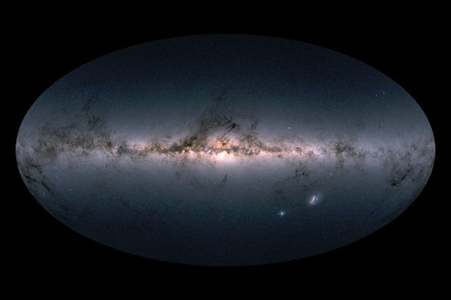  Gaia’s all-sky view of our Milky Way galaxy and neighbouring galaxies, based on measurements of nearly 1.7 billion stars ESA/Gaia/DPAC