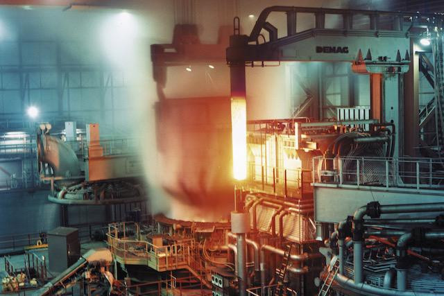 An electric arc furnace is seen at ArcelorMittal’s Differdange site in this company archive picture from 2012. ArcelorMittal/archives