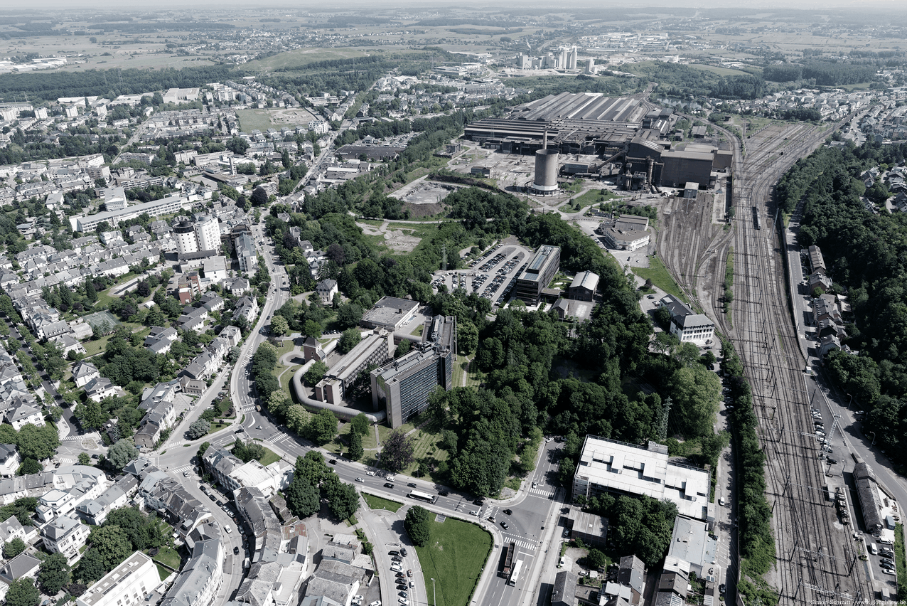 An aerial view of the closed Arcelormittal steel site in Schifflange, which is now destined for redevelopment Agora
