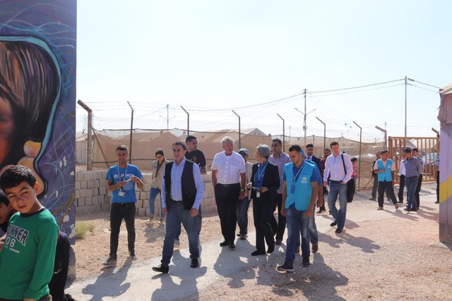 Luxembourg foreign minister Jean Asselborn is given a tour of the Azraq refugee camp on Thursday 12 September MAEE