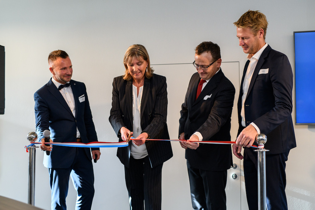 Agency manager Yann Gaeder, Lydie Polfer, Luca Rosetto and Tim Pittevils, at the inauguration 21 September 2018 Leitmotif