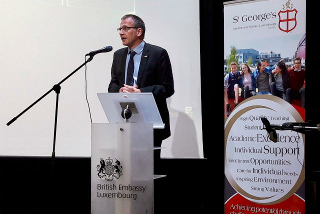 British ambassador to Luxembourg John Marshall is pictured speaking at the conference on 27 November 2018 Esther Bechtold