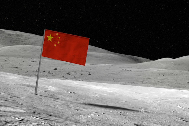 Illustration photo shows Chinese flag planted on the moon. Shutterstock