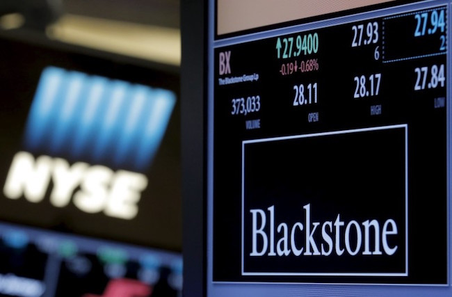 The ticker and trading information for Blackstone Group is displayed at the post where it is traded on the floor of the New York Stock Exchange, on 4 April 2016 Reuters/Brendan McDermid