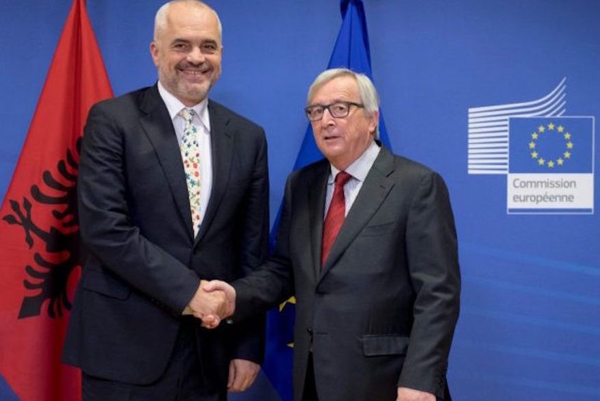 Jean-Claude Juncker and Albanian prime minister Edi Rama in Brussels last December. Juncker has suggested Albania could join the EU by 2025. European Union (Etienne Ansotte)