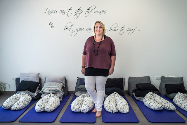 Cindy Gouden in her studio at Hypnobalance, the company she founded in 2018. Mike Zenari