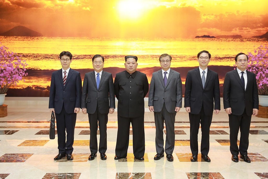Kim Jong-un meeting with South Korean envoys in March this year Blue House (Republic of Korea)