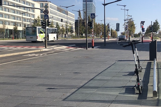 E-scooters as seen on Kirchberg on 14 October, just days before the City asked Bird to remove them Delano