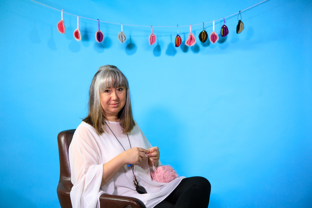 Neel Chrillesen, founder of Vulvastic, shown with her crocheted creations Matic Zorman/Maison Moderne