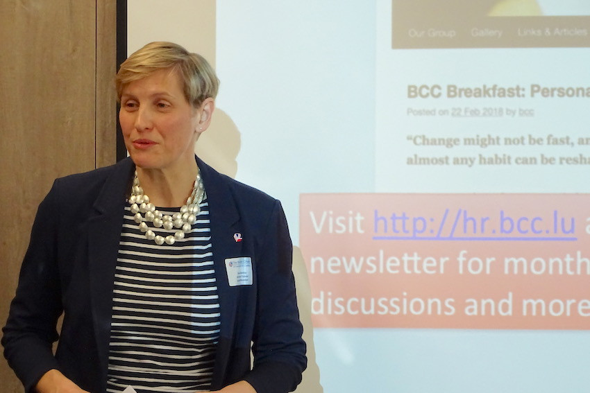 Sarah Battey of All About Talent presented at a British Chamber of Commerce leadership seminar last week. Library picture: Sarah Battey is seen speaking during a British Chamber of Commerce workshop, 14 March 2018 British Chamber of Commerce for Luxembourg