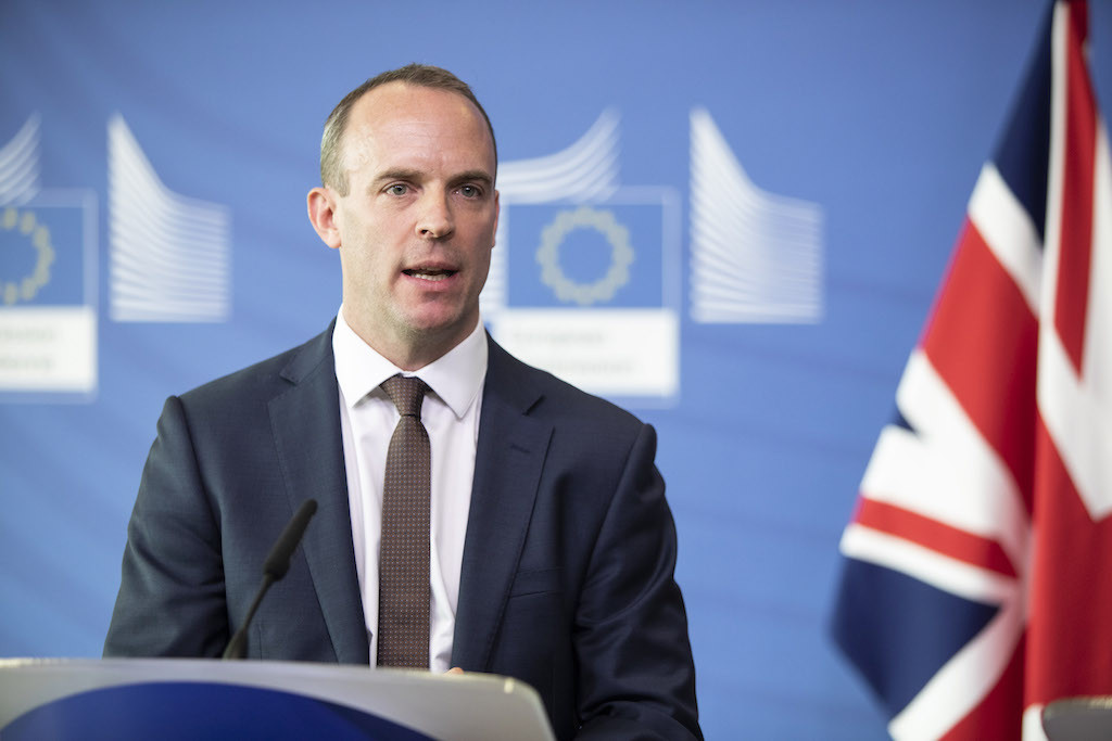 Dominic Raab at a press briefing at the European Commission in Brussels on Tuesday. European Commission