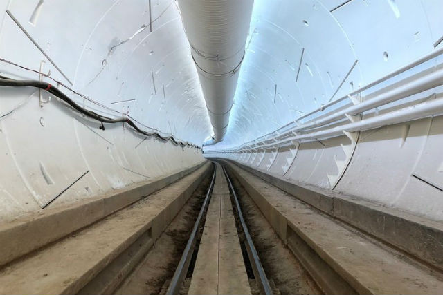 The underground “loop” track, pictured promises to revolutionise transport in the 21st-century city The Boring Company