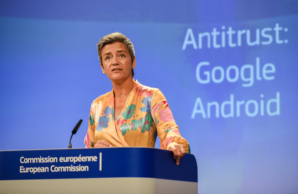Competition Commissioner Margrethe Vestager announcing the record fine for Google in Brussels on Wednesday. European Commission