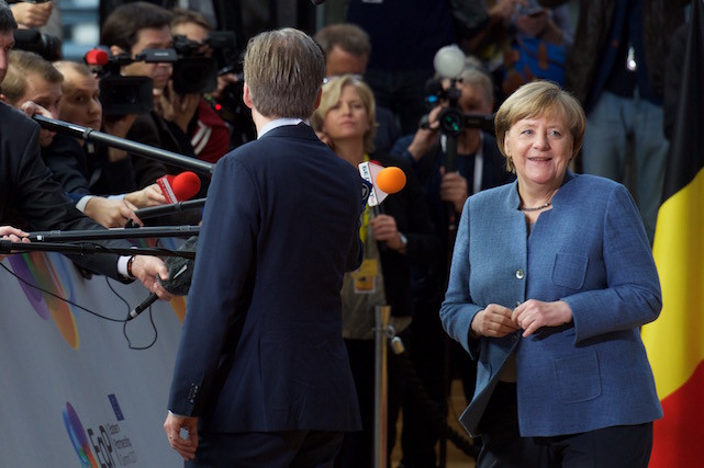 Angela Merkel, the German chancellor, arrives for the “5th Eastern Partnership Summit” between the leaders of EU member states and those of Armenia, Azerbaijan, Belarus, Georgia, the Republic of Moldova and Ukraine, in Brussels on 24 November 2017 European Council