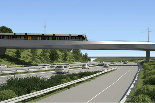 The extension of the Luxembourg tram to Findel airport and the Cloche d’Or, seen here in an artist’s rendering, is expected to cost €214m MDDI