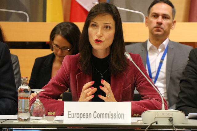 European Commissioner for digital economy and society Mariya Gabriel is pictured speaking at the EuroHPC JU meeting on Tuesday in Luxembourg European Commission