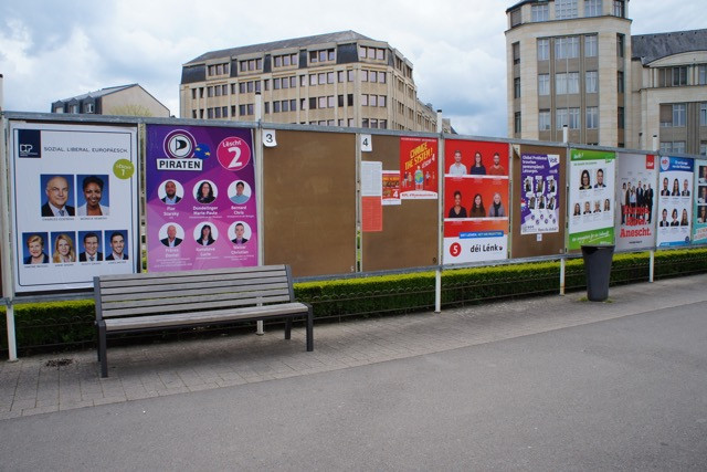 Billboards in Luxembourg City's rose garden show political party posters ahead of the European elections in Luxembourg on 26 May 2019 Jess Bauldry