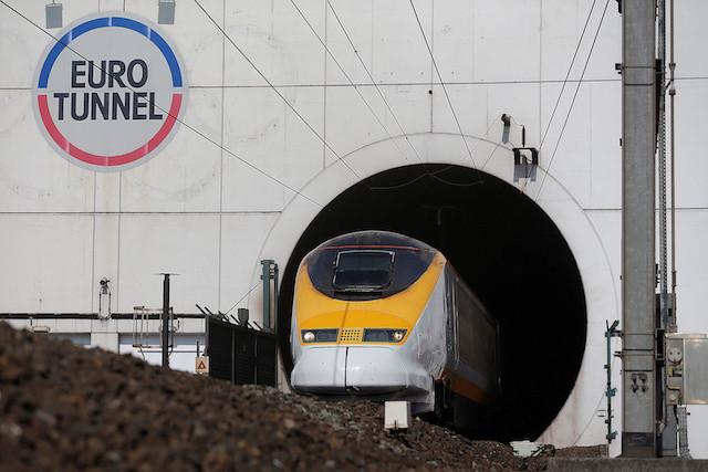Archive picture: A high-speed Eurostar train exits the Channel tunnel in Coquelles Reuters