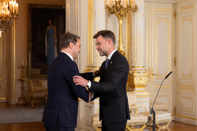 Franz Fayot (LSAP), on right, is pictured shaking hands with Luxembourg prime minister Xavier Bettel (DP) at a swearing in ceremony at the Grand Ducal palace on 4 February 2020 Romain Gamba