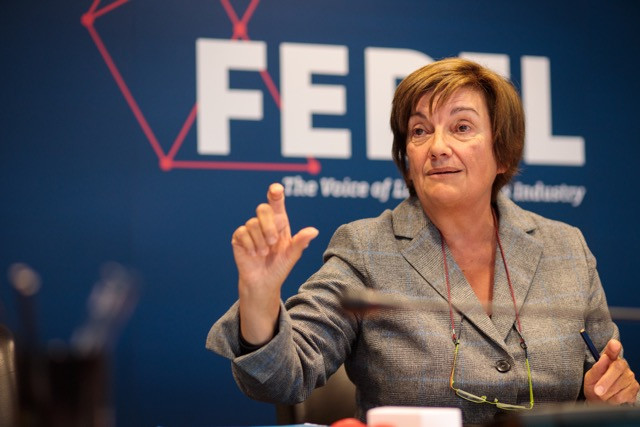 Fedil president Michèle Detaille, seen speaking at the industry federation's AGM in 2019, wants legislation to introduce shorter deadlines when companies apply to build manufacturing facilities in the grand duchy. Matic Zorman/Maison Moderne (archives)