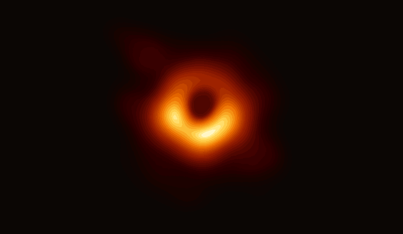 The image captured of the black hole, which is 6.5 billion times more massive than our Sun and 55 million trillion light-years from Earth Event Horizon Telescope Collaboration