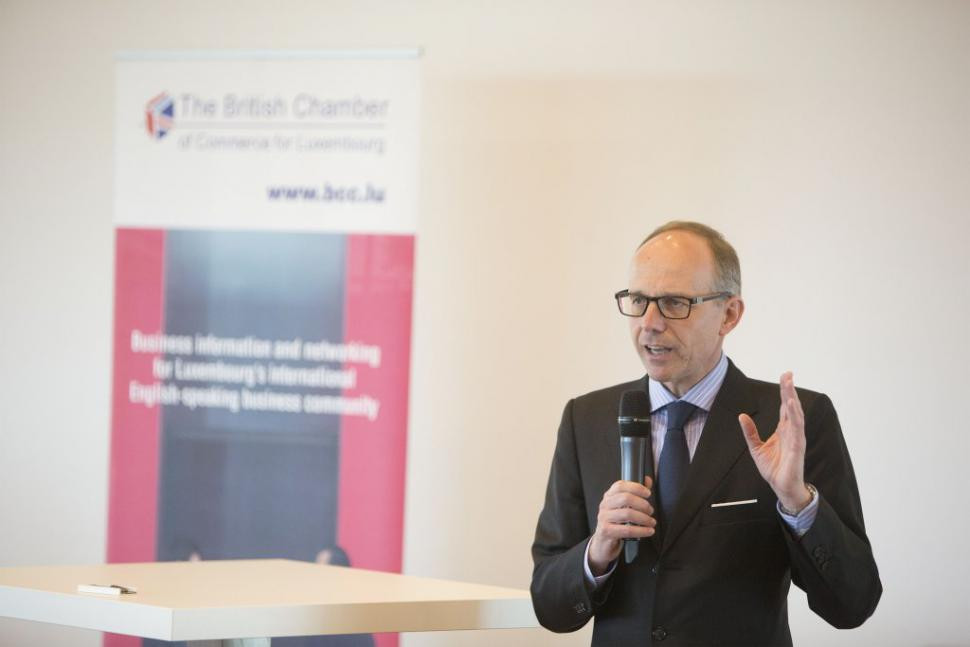 Luc Frieden is pictured here addressing the British Chamber of Commerce for Luxembourg on 22 April 2016. Steve Eastwood (archives)