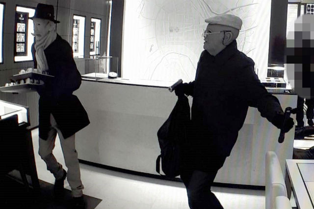 A camera still from the Goeres watch store in Luxembourg City during the robbery on 20 March 2018 Luxembourg Police