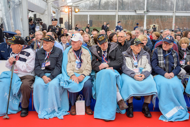 The Battle of the Bulge veterans as seen had earlier received a standing ovation lasting around a minute during the ceremony, 16 December 2019. Photo: SIP/Charles Caratini SIP/Charles Caratini