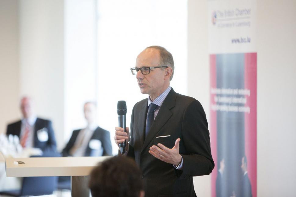 Library photo: Luc Frieden, chairman of the board at Bil, is seen speaking during a British Chamber of Commerce event in April 2016. He once again addressed the BCC on 24 April 2018, saying of the current Brexit talks:“What the UK wants is very far from political reality.” Steve Eastwood