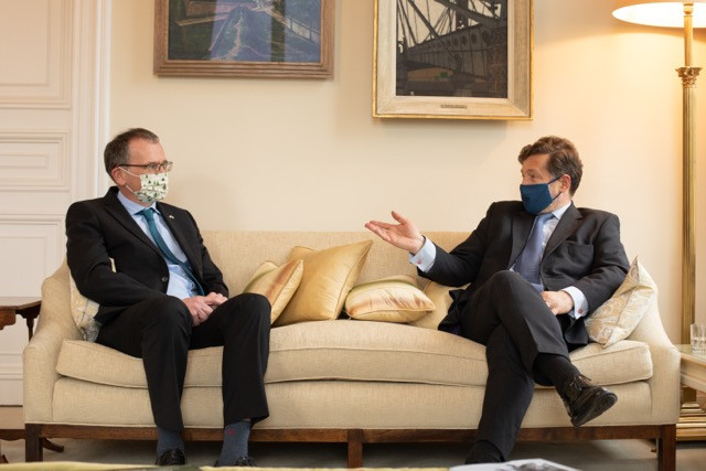 British ambassador to Luxembourg John Marshall and Luxembourg for Finance CEO Nicolas Mackel at the ambassador’s residence on 7 January 2021 Matic Zorman