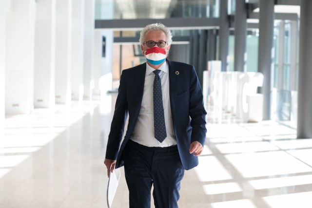 Pierre Gramegna, pictured prior to a press conference on 20 May, last year promised “structural tax reform”. The covid crisis put that on hold, but the project has not been completely mothballed. Matic Zorman