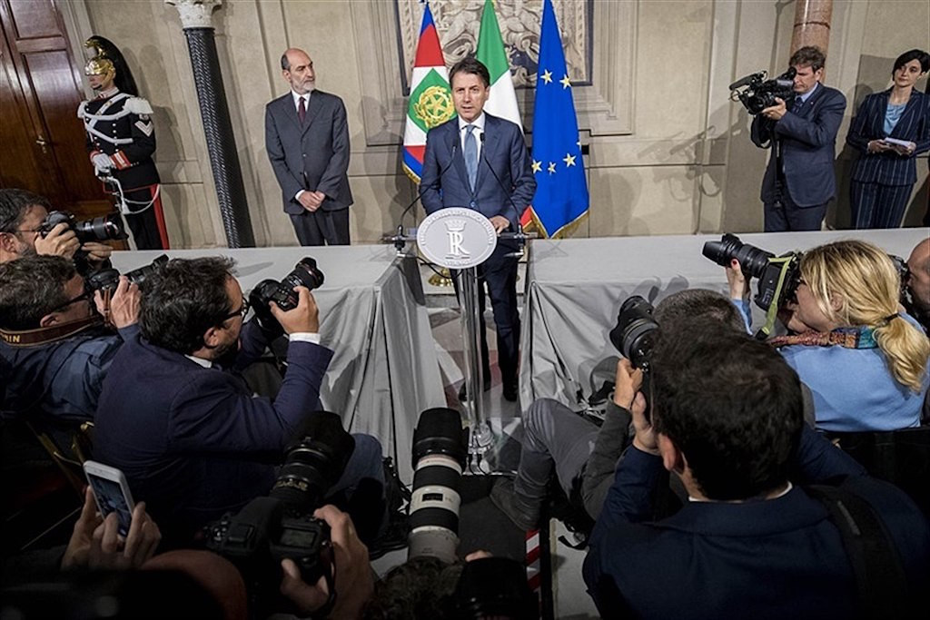Following a week of turmoil, Giuseppe Conte, seen here on 23 May, will be sworn in as Italian prime minister on Friday Presidenza della Repubblica
