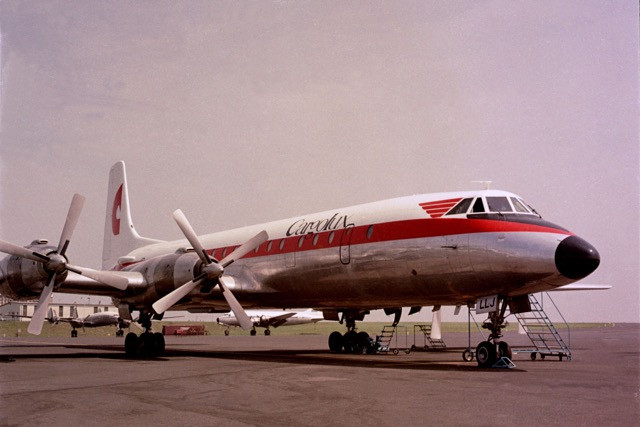Archive photo shows Cargolux's first aircraft, the Canadair CL-44 Cargolux