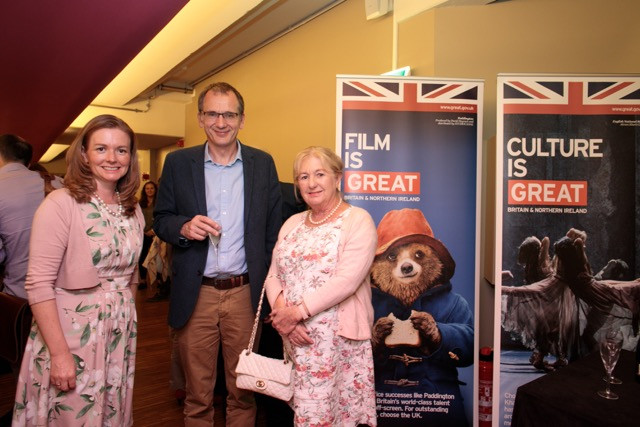 British ambassador John Marshall (centre) with Louise Benjamin (left) and guest at the reception after the British and Irish Film Season awards ceremony Matic Zorman
