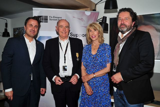 From l. to r.: Luxembourg PM Xavier Bettel, James Hickey (Screen Ireland), Patricia O'Brien (Irish ambassador to Paris) and Guy Daleiden (Luxembourg Film Fund) Thibaut Demeyer