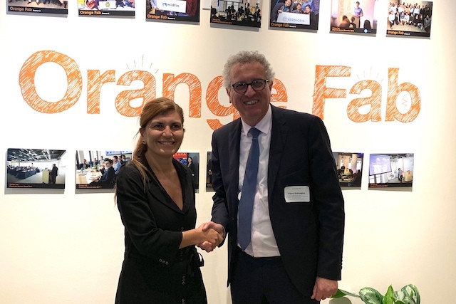 Minister of finance Pierre Gramegna with Mireille Helou, CEO of Orange Silicon Valley MFIN