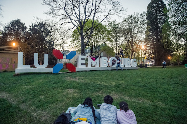 Luxembourg's nation branding logo at the Kinnekswiss park in the city centre Mike Zenari