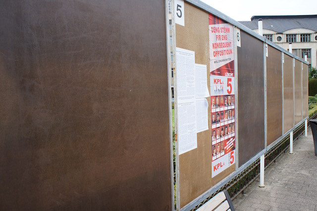 A photo of the election party campaign boards in the rose garden in Luxembourg City on 7 September 2018 Delano