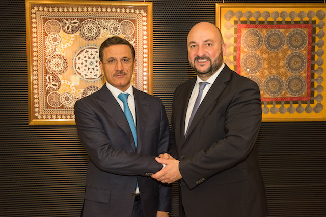 HE Sultan Bin Saeed Al-Mansoori with Luxembourg economy minister Etienne Schneider during a working visit to Luxembourg on 18 April 2018   SIP/Charles Caratini