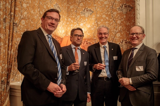Andrew Knight, managing partner of Harneys Luxembourg, is seen here, far right, at a British Chamber of Commerce new year’s reception in January 2019 hosted at the residence of British ambassador John Marshall Matic Zorman
