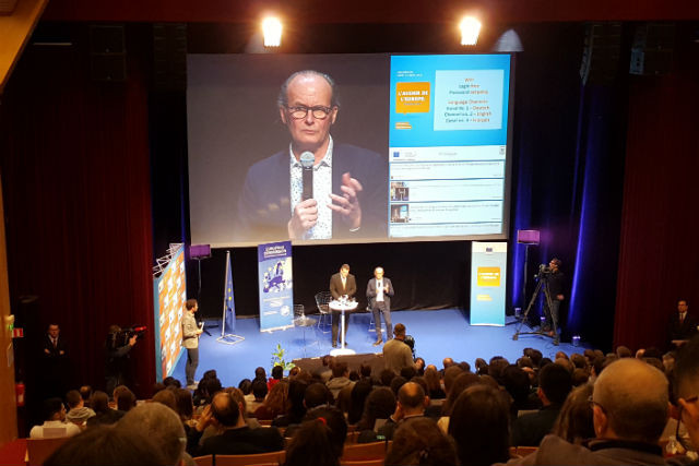 Luxembourg MEP Claude Turmes speaks on stage at the Salle Robert Krieps at Neimënster, 12 March 2018 Jess Bauldry/Maison Moderne