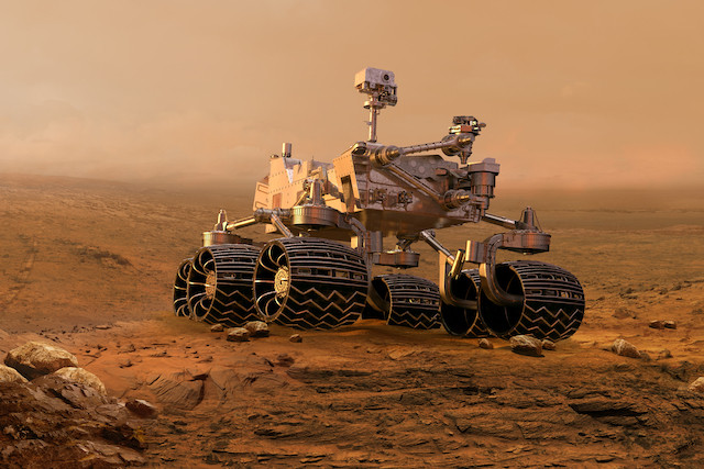 Illustration image of a Mars rover. Robotic arms are already in use on the International Space Station and on rovers. Shutterstock