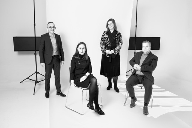 Youcef Damardji, front right, has been appointed director of Maison Moderne’s Brand Studio. He is supported by Emmanuelle Thivollard, front left, as the head of content strategy. Also pictured are Francis Gasparotto, now the company’s strategic business development advisor, and Maison Moderne CEO Geraldine Knudson. Maison Moderne