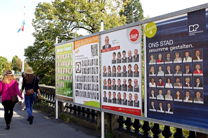 Only déi Lénk refuse to sign the fair election campaign agreement for the upcoming local elections on 8 October. Pictured: Party campaign posters in Luxembourg City for the 2011 local elections. Olivier Minaire