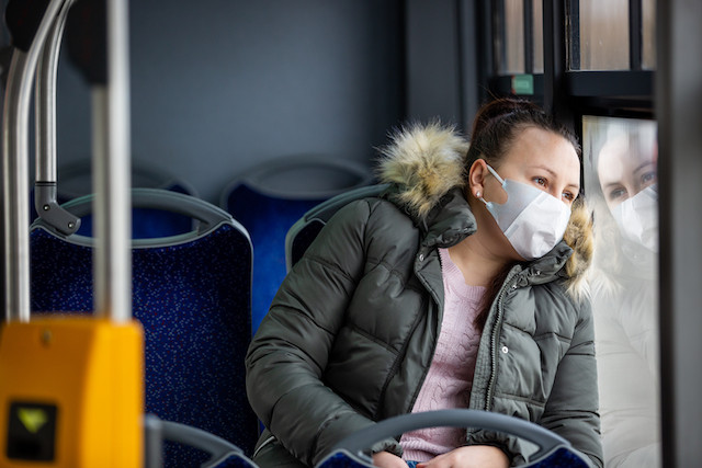 The wearing of a covering, be it a mask or make-shift shield, will be compulsory on public transport and in shops starting 20 April Shutterstock
