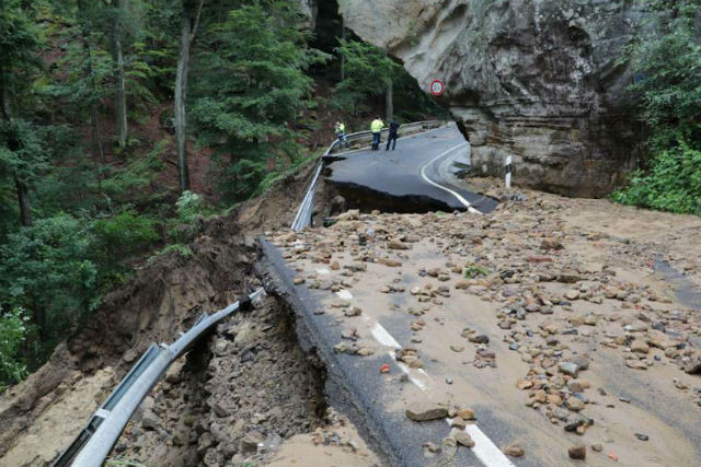 A road in the Mullerthal region destroyed by floods in early June 2018 Luxembourg bridges and highways authority